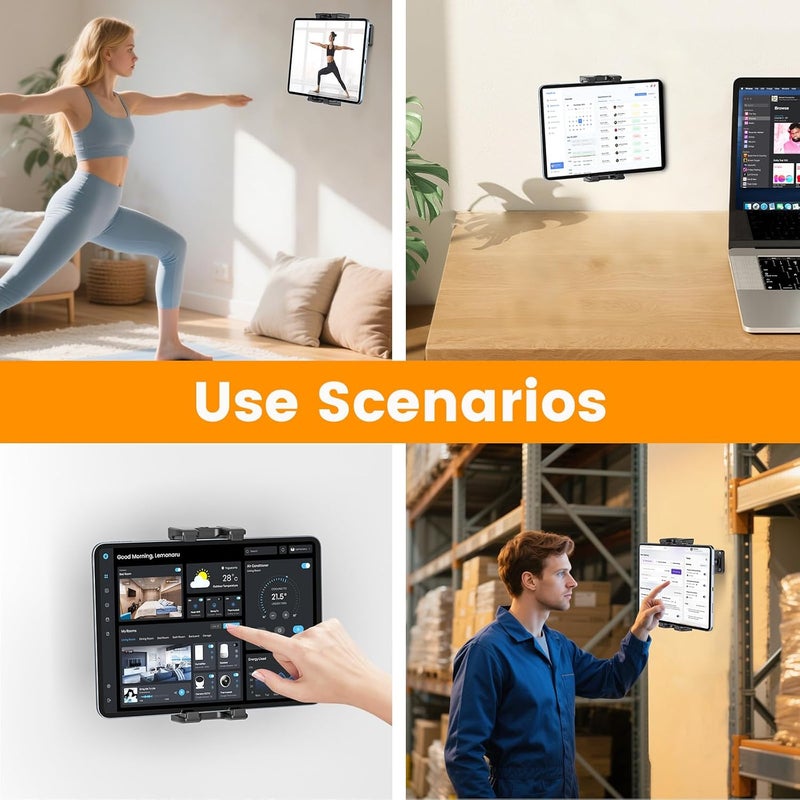 OHLPRO Tablet Wall Mount Holder, 360° Rotation for 5-13" iPad mini Pro Air, Fire HD, Galaxy Tab, Switch and Phone, Drilled Base with 3" Support Arm Stand, Adjustable Tilt - Image 3